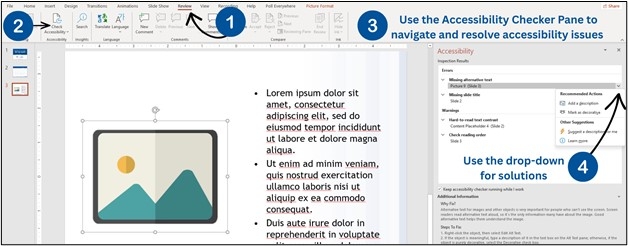 Missing alternative text and check reading order.